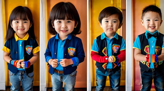 Foto un niño con una camisa que dice un en él