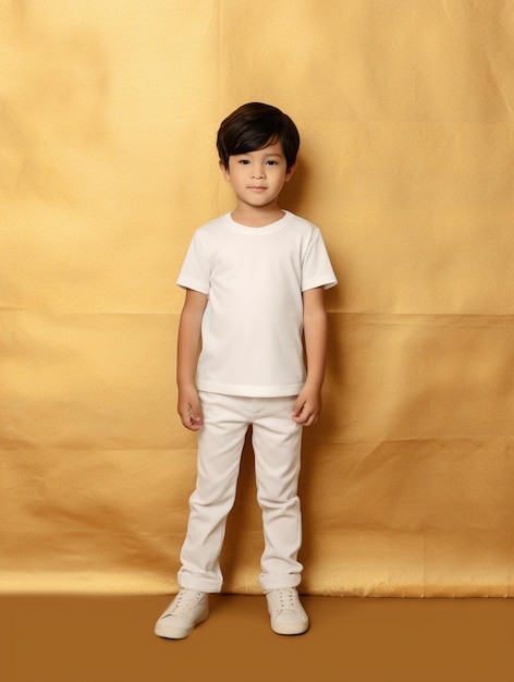 Niño con camiseta blanca para diseño de maqueta