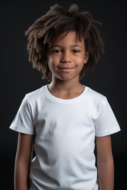 Un niño con una camiseta blanca que dice 'soy un niño'