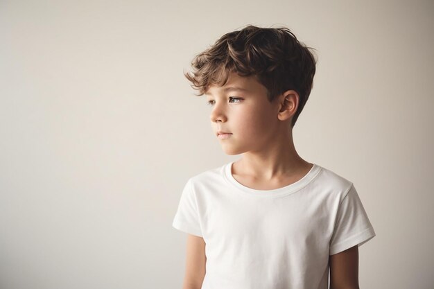 niño con camiseta blanca sonriendo maqueta de camiseta de niños