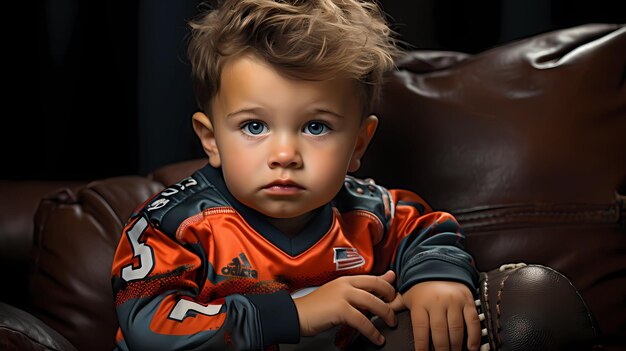 un niño con una camiseta deportiva personalizada