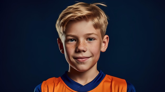 Un niño con una camiseta que dice "Soy un jugador de fútbol"