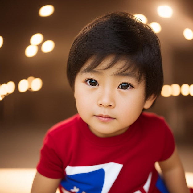 Un niño con una camiseta roja.