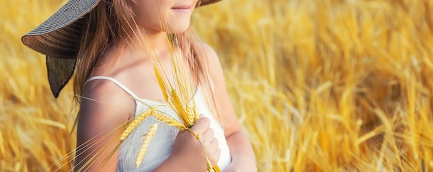 Foto un niño en un campo de trigo.