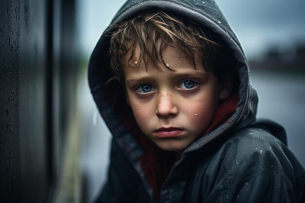 un niño con una capucha que dice que está un poco sucio