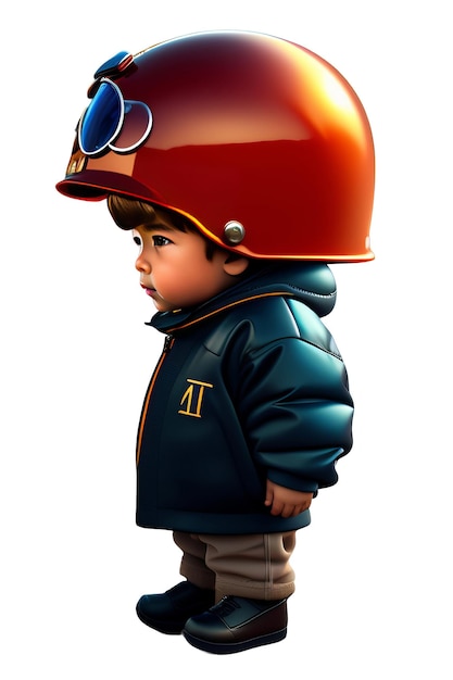 Un niño con un casco con la letra h en él