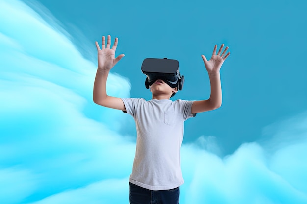 un niño con un casco de realidad virtual al estilo azul y negro