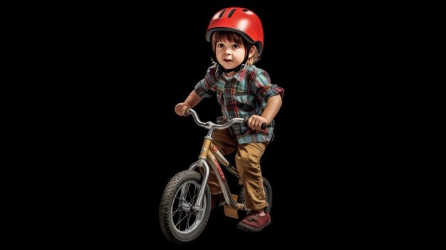 Foto niño con casco de seguridad montando bicicleta niño montando bicicleta con casco afuera niño en casco de protección montando bicicleta