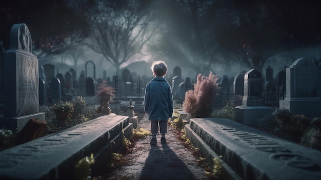 Niño en el cementerio Generativo Ai