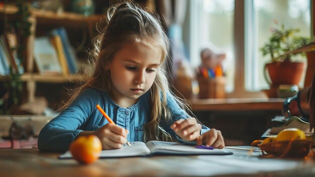 Foto niño centrado trabajando en las tareas en casa