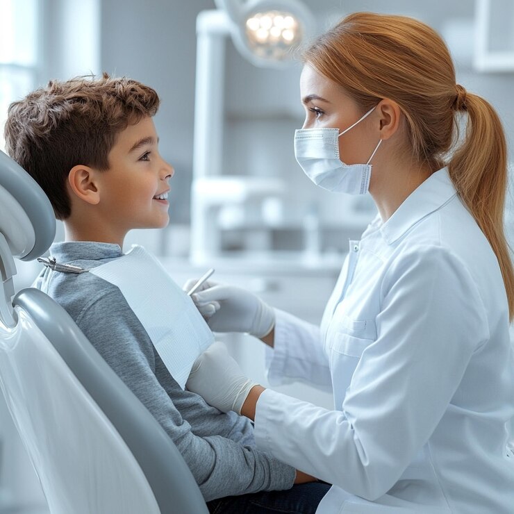 Niño en la clínica dental haciendo un chequeo