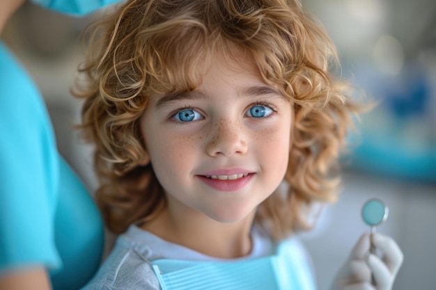 Niño en la clínica del dentista a estilo moderno