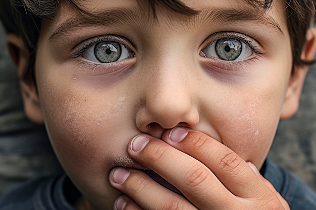 Niño cubriendo la boca Símbolo de autocensura