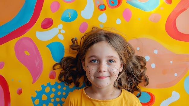 Un niño curioso con un alma artística representado con un fondo colorido