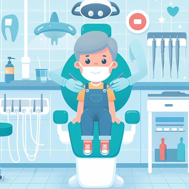 niño en el dentista tratamiento dental tipo médico ilustración