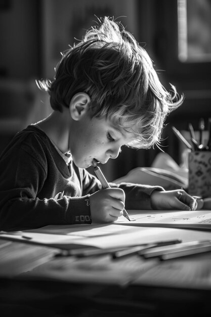 Niño dibujando en la mesa