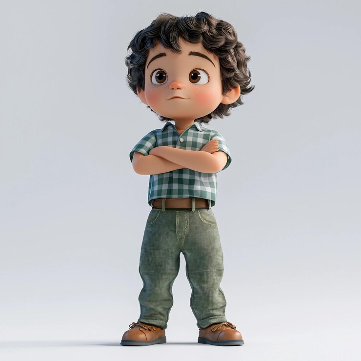 Un niño de dibujos animados con una camisa a cuadros