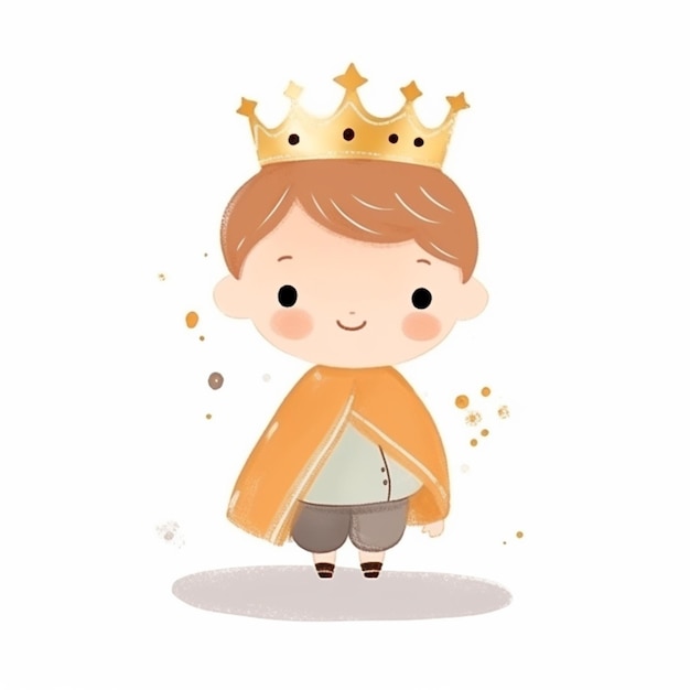Niño de dibujos animados con una corona y sosteniendo una bolsa generativa ai