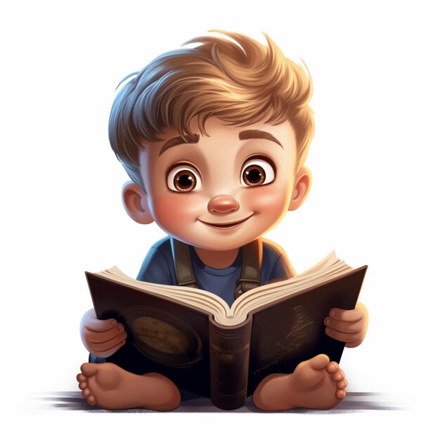 Foto niño de dibujos animados leyendo un libro mientras está sentado en el suelo generativo ai