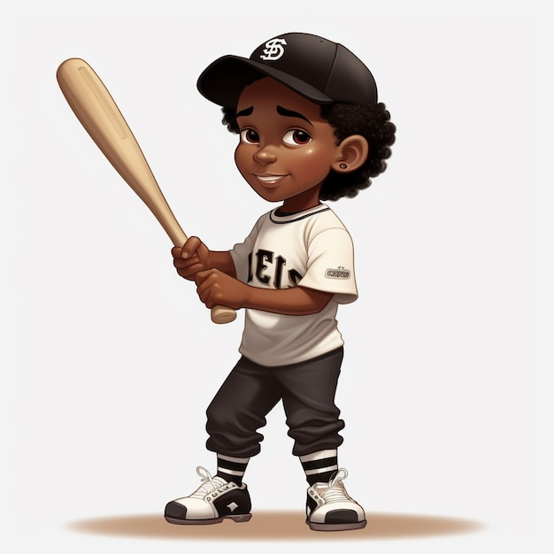 niño de dibujos animados en uniforme de béisbol sosteniendo un bate de béisbal generativo ai