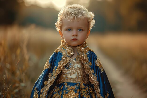 El niño con el disfraz azul y dorado