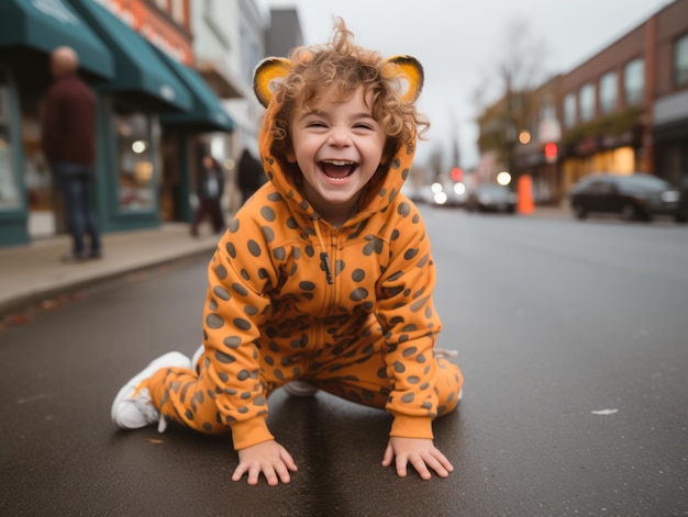 Niño en disfraz de Halloween con una pose lúdica