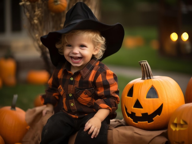 Niño en disfraz de Halloween con una pose lúdica