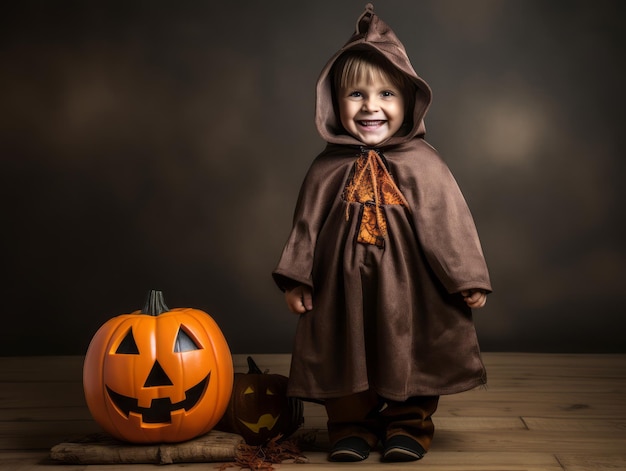 Niño en disfraz de Halloween con una pose lúdica