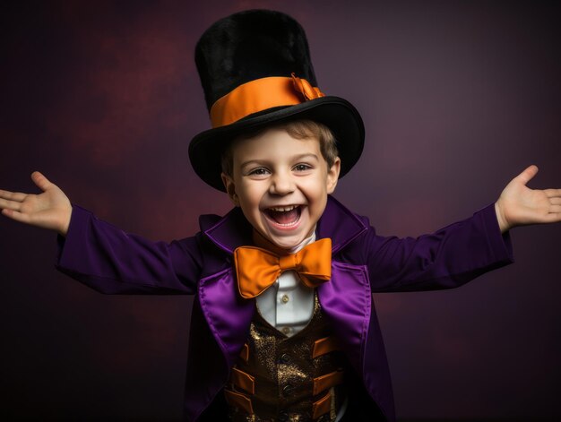 Niño en disfraz de Halloween con una pose lúdica