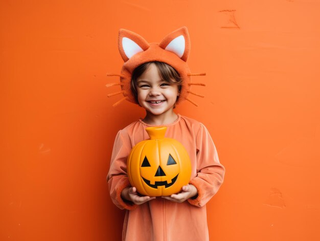 Niño en disfraz de Halloween con una pose lúdica