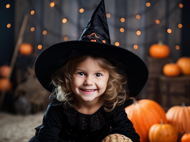 Niño en disfraz de Halloween con una pose lúdica