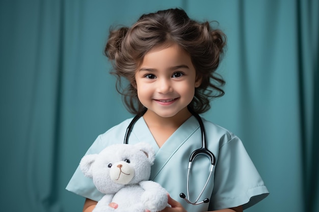 Un niño se disfraza de médico en el concepto de su carrera soñada