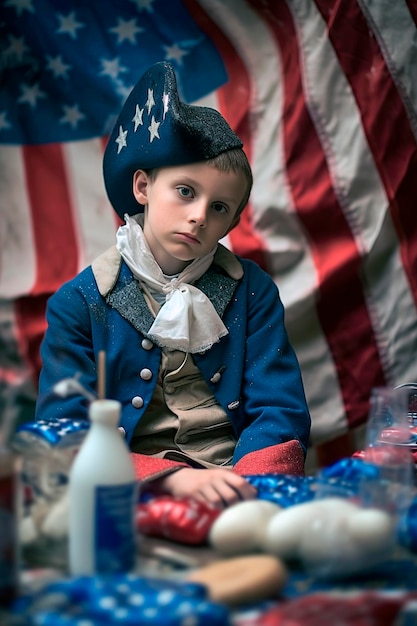 Niño disfrazado para la celebración del día de la independencia de nosotros.