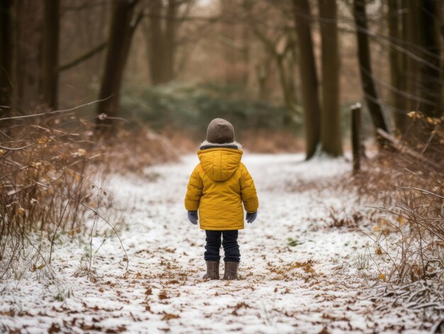 El niño disfruta de un paseo tranquilo en un día de invierno