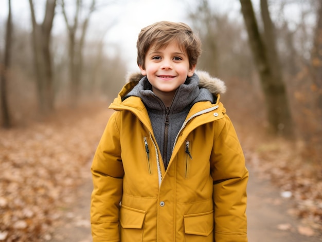 El niño disfruta de un paseo tranquilo en un día de invierno