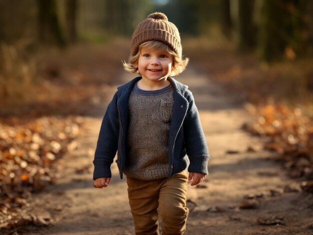 El niño disfruta de un paseo tranquilo en un día de invierno