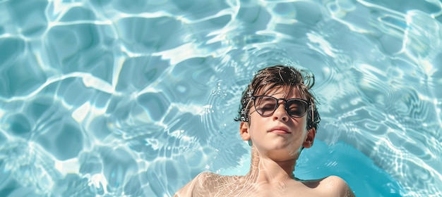 Un niño disfrutando de un baño refrescante en una piscina perfecta para la promoción de un estilo de vida activo