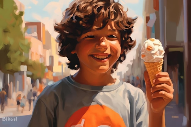 Niño disfrutando de un cono de helado en un día soleado