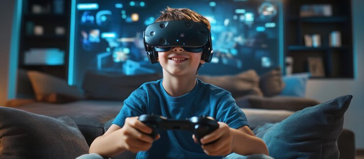 Niño disfrutando de juegos de realidad virtual