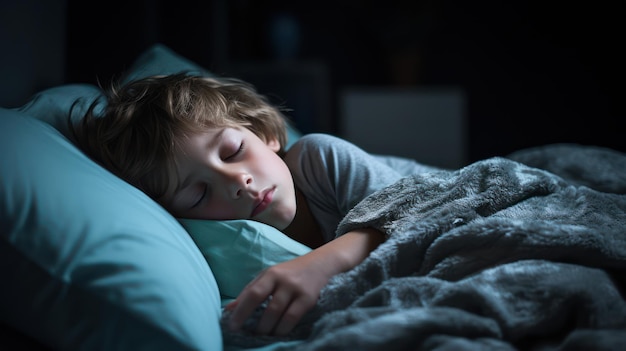 Niño durmiendo en el cuarto oscuro