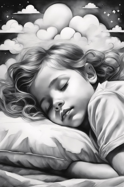 Foto niño durmiendo dibujo para colorear imprimir y pintar para adultos y niños adultos calidad de póster