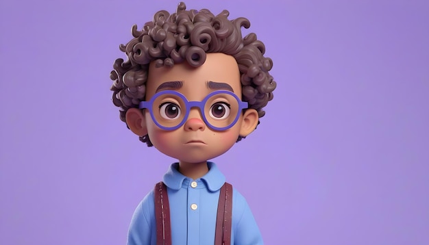 Foto niño en edad preescolar cabello rizado etnia nórdica vestido actor vestimenta posa mirada gafas estilo dibujos animados 3d