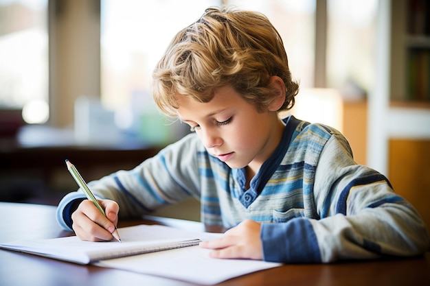 El niño escribe en un cuaderno Ai imagen generativa