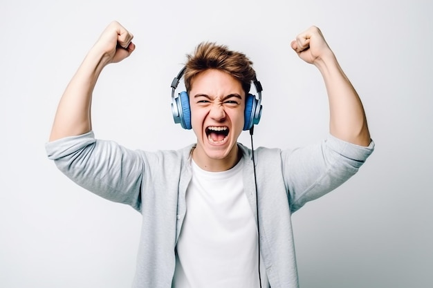 un niño escuchando música