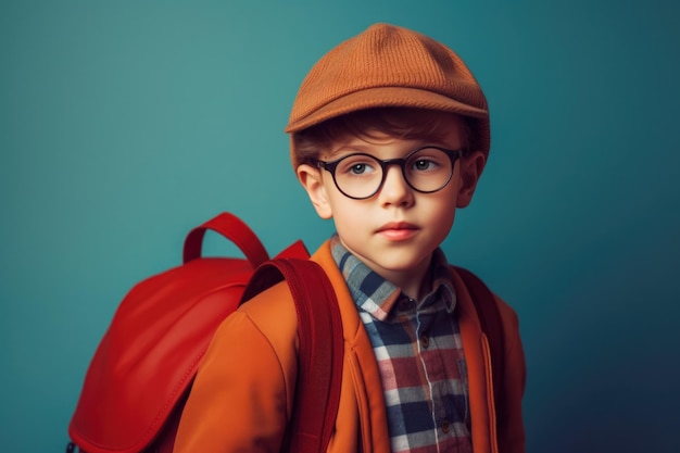 Foto niño de escuela con mochila está listo para ir a la escuela para la educación generativa ai