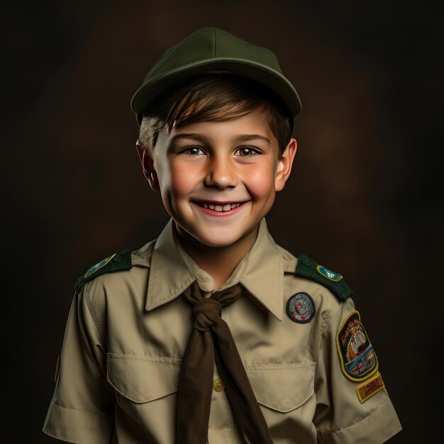 Un niño escute feliz en uniforme