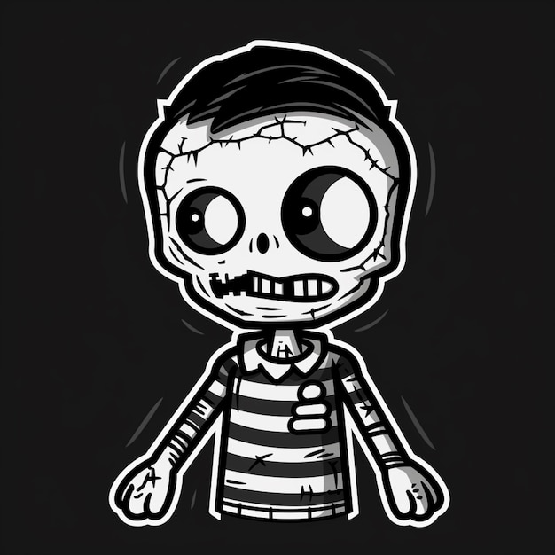 Un niño esqueleto de dibujos animados con una camisa a rayas y una camisa a rayas en blanco y negro ai generativo