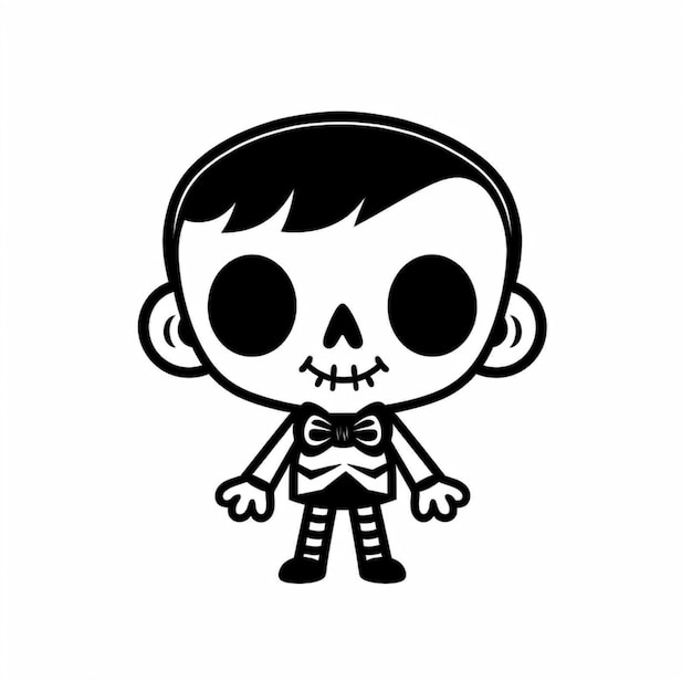 un niño esqueleto de dibujos animados con una pajarita y una pajarita ai generativo
