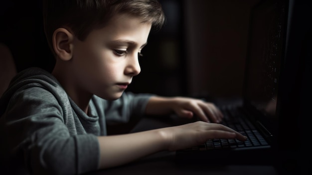 Un niño está escribiendo en un teclado.