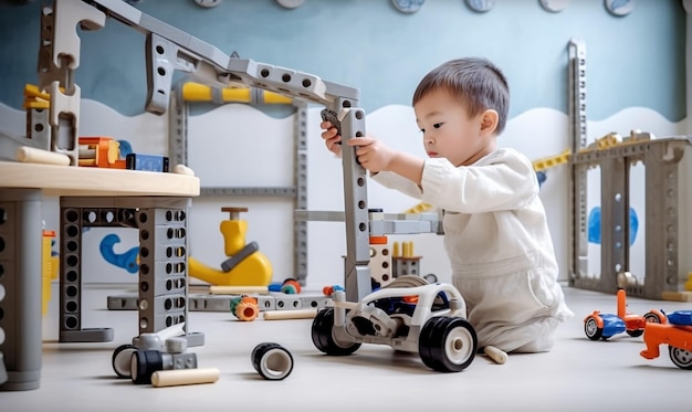 Un niño está jugando en una sala de juegos infantil IA generativa